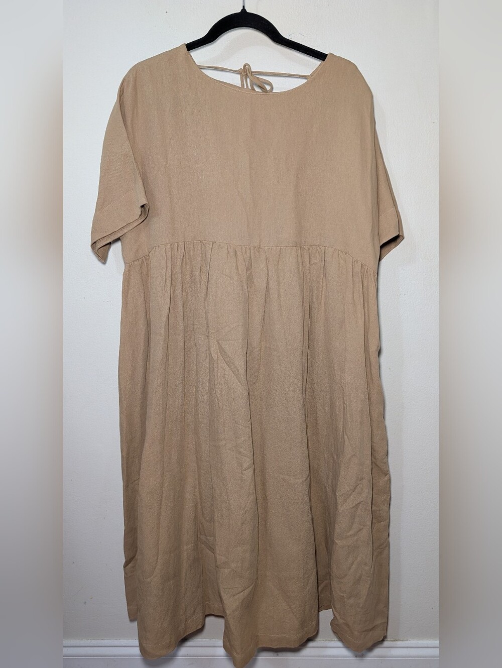 Amente Oversized Pullover Midi Dress Tan Minimalist Cottagecore Women's Size S/M
